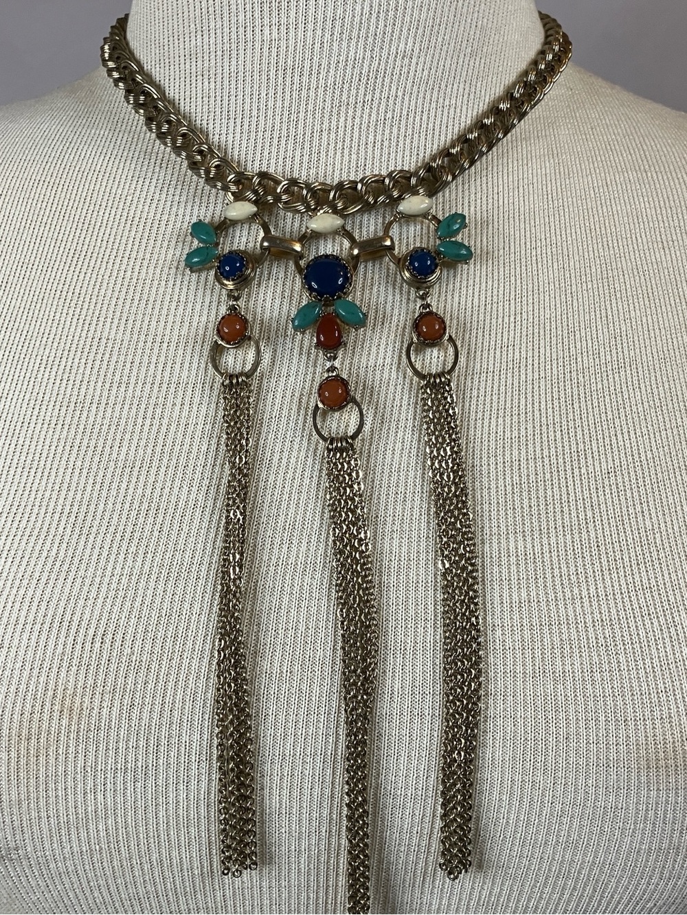 Hobé Inspired Gold-Tone Multi-Color Tassel Bib Statement Necklace
